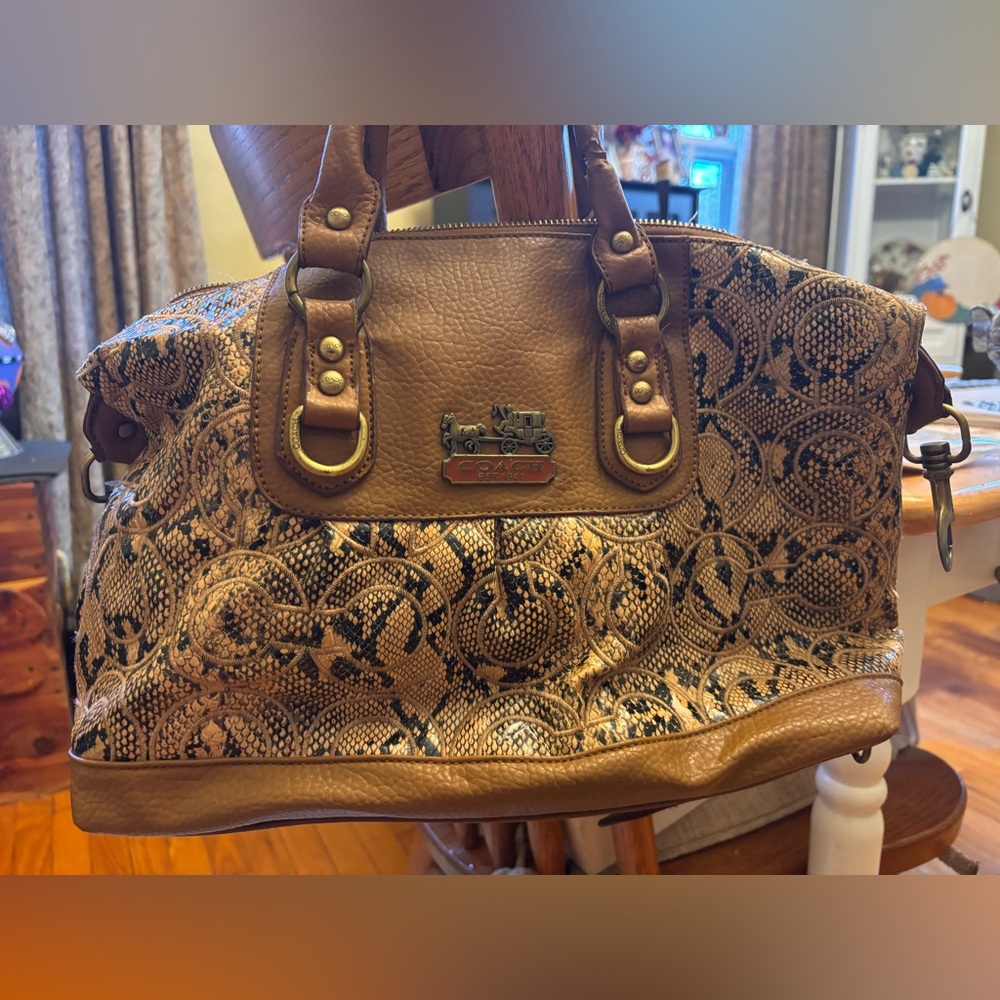 Authentic Coach Brown, Tan and Black Patterned Purse
